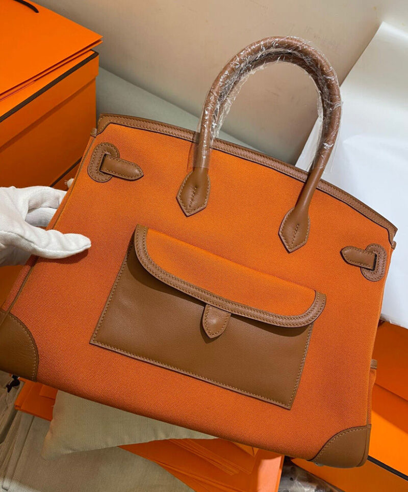 Hermes Birkin 35 Canvas & Swift Leather Cargo Orange